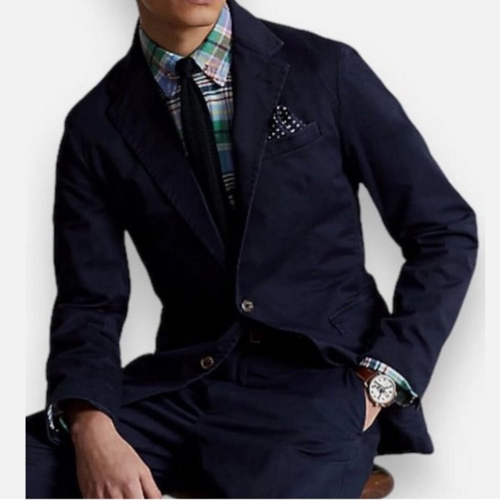 New Polo Ralph Lauren Mens 2XL Ink Blue Tailored Chino Suit Jacket Cotton